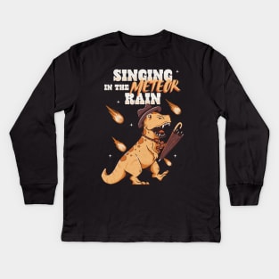 Funny Typography Classic Movie Singing In The Meteor Rain Dinos Extinction 80's Fashion Kids Long Sleeve T-Shirt